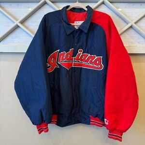 VTG STARTER QUILTED CLEVELAND INDIANS BASEBALL JACKET DIAMOND COLLECTION Mens 2X